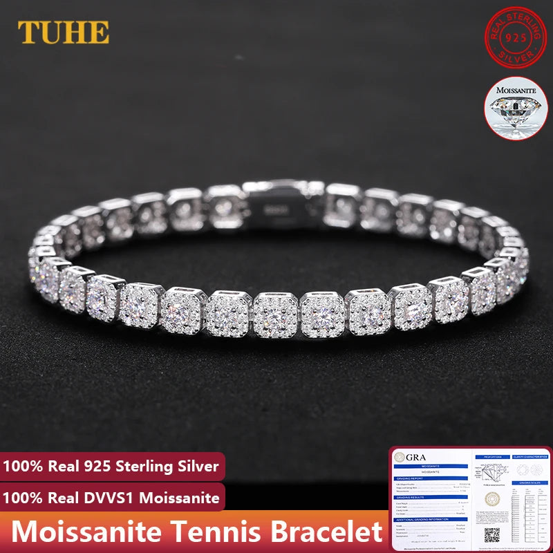 Iced Out Moissanite Halo Tennis Bracelet 18k