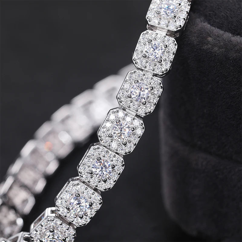 Iced Out Moissanite Halo Tennis Bracelet 18k