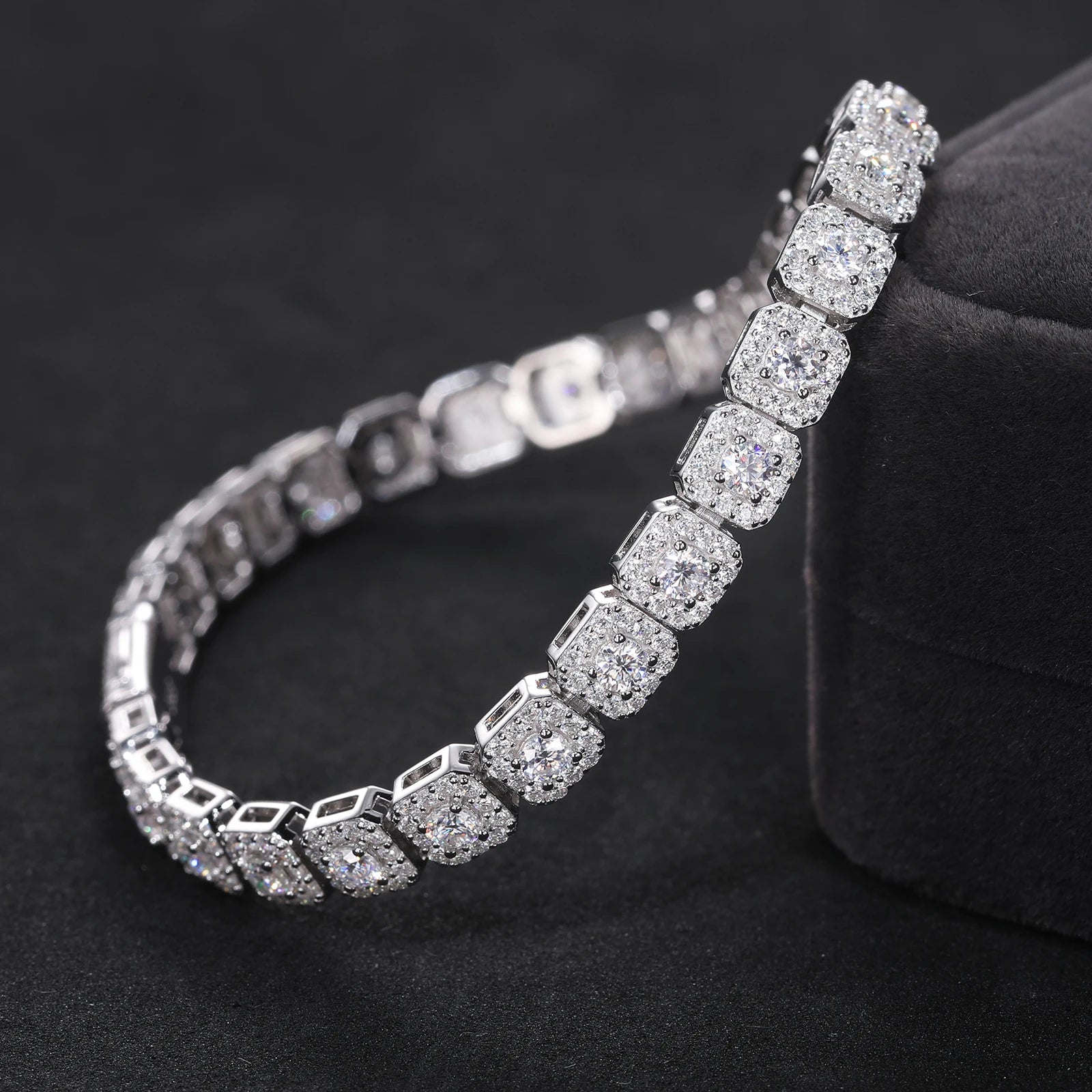 Iced Out Moissanite Halo Tennis Bracelet 18k